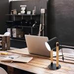 Hornwood tafellamp, vintage nachtlampje in industrieel ontwerp, retro bureaulamp van staal en hout, kleur zwart, crème, bruin, FSC-gecertificeerd, E27 fitting, incl. schakelaar