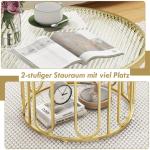 Ronde salontafel met 2 glasplaten en opbergruimte en draaibaar metalen frame, gouden bijzettafel, koffietafel voor woonkamer