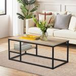 Salontafel, woonkamertafel, salontafel met stalen frame en planken, industrieel design, Scandinavische stijl, eenvoudige montage, houten bijzettafel, houtkleur