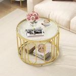 Ronde salontafel met 2 glasplaten en opbergruimte en draaibaar metalen frame, gouden bijzettafel, koffietafel voor woonkamer