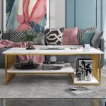 Witte salontafel met opbergruimte, 39" rechthoekige banktafels met open plank voor woonkamer, middentafel salontafel met marmeren afwerking en metalen frame voor woonkamer, eetkame