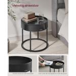 Salontafel rond, set van 2, bijzettafel, bijzettafel, modern, verborgen opbergruimte, dienblad, voor woonkamer, slaapkamer, balkon, natuurlijke walnootkleuren inktzwart LCT044K43