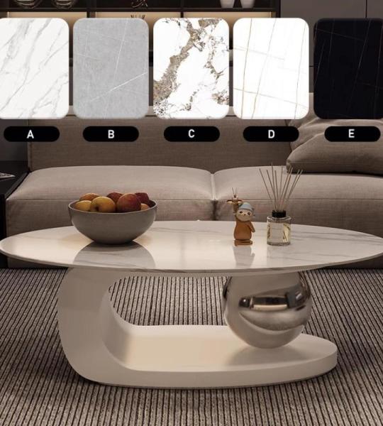 Luxuriöser Marmor-Couchtisch mit goldfarbener Metallhalterung, Stein-Arbeitsplatte und elegantem Design, leicht zu reinigen und einzigartiges Design
