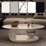 Luxuriöser Couchtisch aus Marmor mit goldfarbenem Metallfuß und Stein-Arbeitsplatte, elegantes Design, leicht zu reinigen