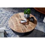 salontafel Mango massief hout metaal 60x34x60 cm industriële stijl rond | Design salontafel met opbergruimte | Moderne salontafel salontafel zwart