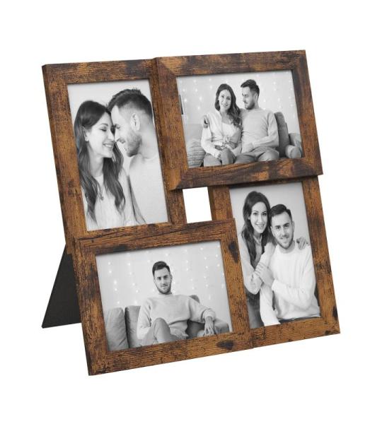 Fotolijst-collage voor 4 foto's (10 x 15 cm), met glasplaat, wandmontage, fotogalerij presentatie, vintage bruin RPF025X01