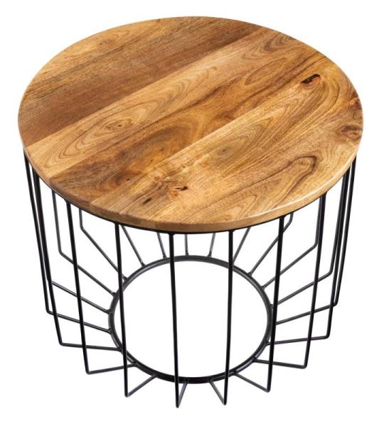 riess-ambiente.de Industriële salontafel Factory LOFT 50 cm natuurlijk massief mango | bijzettafel in industriële look | ideaal voor de woonkamer