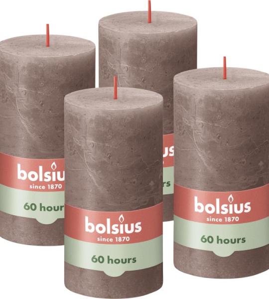 Rustieke stompkaarsen, taupe, set van 4 stuks, decoratieve kaarsen voor huishouden, lengte brandduur 60 uur, ongeparfumeerd, natuurlijke plantenwas, zonder palmolie, 13 x 7 cm