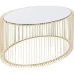 Design salontafel Wire Uno, messing, woonkamertafel, bijzettafel, stalen frame, glazen tafelblad, ovaal, 41 x 90 x 60 cm (h x b x d)
