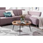 FineBuy Salontafel 75 x 39 x 75 cm, Sheesham massief hout/metaal, design woonkamertafel, rond, retro bruin, designer houten tafel, koffietafel, massief