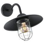 Buitenwandlamp Melgoa, 1 lichtpunt, wandlamp van verzinkt staal en glas, kleur: zwart, fitting: E27, IP44