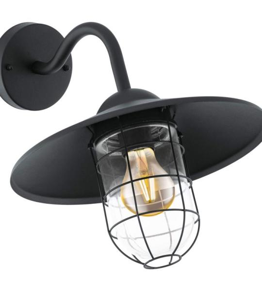 Buitenwandlamp Melgoa, 1 lichtpunt, wandlamp van verzinkt staal en glas, kleur: zwart, fitting: E27, IP44
