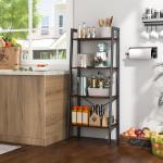 Boekenkast, rek met 4 niveaus, houten ladderrek, met kantelbeveiligingen en verstelbare voetkussens, metalen frame, voor woonkamer, werkkamer en kantoor (rustiek bruin)