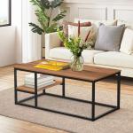 Salontafel, woonkamertafel, salontafel met stalen frame en planken, industrieel design, Scandinavische stijl, eenvoudige montage, bijzettafel van hout, walnootkleur