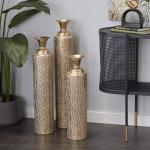 Metalen cilindervaas met groeiend wijnstokpatroon, set van 3 34", 29", 25" H, goud