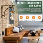 Industriële hanglampenset met schakelaar, 2 stuks retro E27 lampfitting met kabel 510 cm, vintage hanglamp met stekker, rustiek henneptouw, lampenkap, doe-het-zelf, voor slaapkame