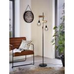 Staande lamp Townshend 5, 2-lichts vintage vloerlamp in industrieel design, retro staande lamp van staal en hout, kleur zwart, bruin, fitting E27, FSC-gecertificeerd, incl. schakel