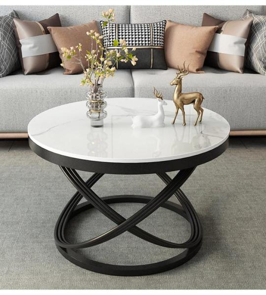 Bijzettafel ronde salontafel met delicate patronen sterke stenen platen en niet-roestende metalen frames voor thuis woonkamer