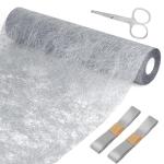 1 rol tafelloper zilver 30 cm x 20 m tafelloper met coating glanzend zilver tafelkleden bruiloft decoratieve stof polyester tafeldecoratie tafelloper met 2 gekleurde linten