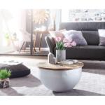FineBuy Mango Salontafel, 60 x 34 x 60 cm, massief hout, metaal, industrieel rond, design woonkamertafel met opbergruimte, loungetafel, sofatafel, modern