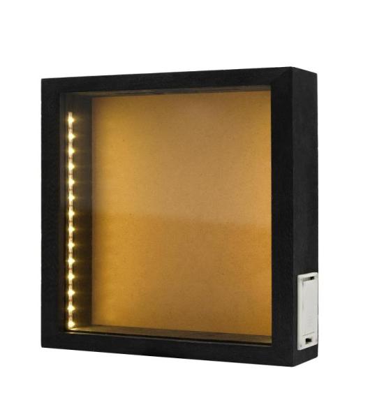 Rustikale Schwarze Holzschatulle mit Lichtern, LED-beleuchtete Vitrine für Weinkorken, Tickets und kreative Ausstellungen, künstlerische Präsentationen, 25,4 x 25,4 cm
