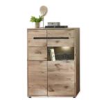 Bellano Moderne vitrinekast met ledverlichting en veel opbergruimte, hout, Viking eiken/grafiet, vitrine 90 cm
