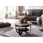 FineBuy Salontafel, 60 x 34 x 60 cm, mango massief hout/metaal, industrieel, zwart, rond, salontafel, woonkamertafel, massief, kleine tafel, salontafel, woonkamer