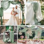 Saliegroene tafelloper, 6 stuks, 90 x 300 cm, mesh, boho-tafelloper, wasbaar, decoratie voor bruiloft, verjaardag, feest, bruiloft, babyshower