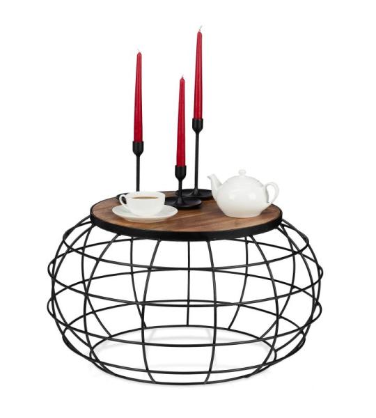 salontafel, mangohout & ijzer, rond, laag, woonkamer, industriële mandtafel, h x d: 36 x 67 cm, verschillende Kleuren: