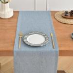 Tischläufer aus Staubiges Blau Leinen, 230cm lang, maschinenwaschbar, rustikaler Bauernhaus-Tischläufer für Essen, Feiertage, Partys und den täglichen Gebrauch(Staubiges Blau, 