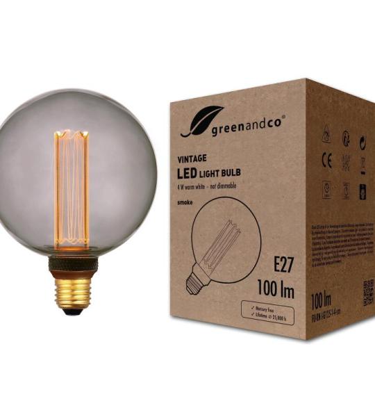 Vintage design ledlamp voor sfeerverlichting, E27, G125, Edison-gloeilamp, 4 W, 100 lm, 1800 K, smoke, extra warmwit, 320 graden, 230 V, flikkervrij, niet dimbaar, 2 jaar garantie