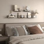 Houten planken voor muur, set van 5, zwevende wandplank met stangen, rustieke wandplanken voor slaapkamer, keuken, badkamer, woonkamer