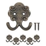 Klassieke kapstokhaken, dubbele haken, hoedhaken, kledinghaken, ijzeren haken, antiek design, set van 5, brons (klein)