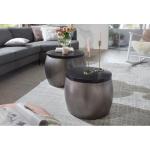 Design Salontafel, 2-delige set, mango, massief hout, rond, zilver, woonkamertafel, aluminium afneembaar deksel, bijzettafel, modern, metaal/hout, 2-delig, met opbergruimte
