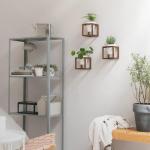 Wandvasen -Lille- | Hängende Blumentöpfe in Echtholzrahmen | 3-teiliges Übertopf-Set aus Keramik und Holz für Wand, Tisch und mehr | Walnuss-Braun