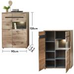 Bellano Moderne vitrinekast met ledverlichting en veel opbergruimte, hout, Viking eiken/grafiet, vitrine 90 cm