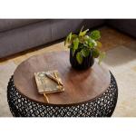 FineBuy Salontafel, mango, massief hout, metaal, 60 x 60 x 45 cm, rond, met opbergruimte, moderne bijzettafel, salontafel, woonkamer