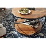 Koffietafel Massief Sheesham-Hout en Metaal 58x58x35 cm Salontafel Bruin | Ronde Tafel Woonkamer Moderne met Opbergruimte | Lage Tafel Bijzettafel Woonkamertafel