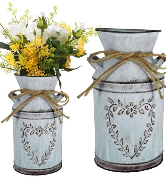 Vintage bloemenvaas, ijzeren bloempot, melkkan, hart, melkkan, ijzeren bloempot, shabby decoratie, landelijke stijl, vaas, rustieke bloemenemmer, metalen emmer, sierpot, decoratiev