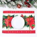 Kerst placemats, 4 stuks rode bloemen linnen kersttafel placemat kerstboom klokken print eettafel kerstdecoratie voor kersttafeldecoratie feestdecoratie (45 x 30 cm)