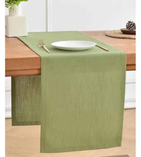 Tischläufer aus Salbeigrün Leinen, 275cm lang, maschinenwaschbar, rustikaler Bauernhaus-Tischläufer für Essen, Feiertage, Partys und den täglichen Gebrauch(Salbeigrün, 275cm)