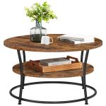 Salontafel rond, woonkamertafel, banktafel met plank, eenvoudige montage, metaal, industrieel design, vintage bruin-inktzwart LCT80BX