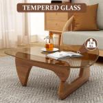 Skandinavischer Couchtisch, Wohnzimmertisch mit Platte aus Hartglas, Beistelltisch aus Holz, Kaffeetische, Schlafzimmer, Büro, Café (Walnut + Braun, 114 cm)