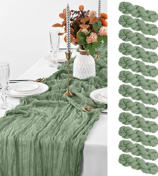 12Pack Käsetuch Tischläufer Salbeigrün, rustikale Gaze Tischläufer, 90×300CM Käsetuch Gaze-Tischläufer Käsetuch, Boho-Tischläufer für Hochzeit, Geburtstag, Party-Dekorati