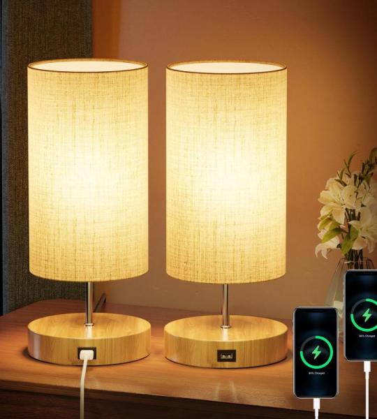 Bedlampjes, set van 2, bedlampje, dimbaar, met geheugenfunctie, USB-aansluiting, 3 kleurtemperaturen en traploze helderheid, tafellampen, geschikt voor slaapkamer, woonkamer, kanto
