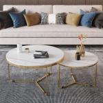 Moderne marmeren salontafel set met stevig metalen frame ruimtebesparende bijzettafels voor woonkamer en slaapkamer 24 & 18 inch diameter