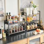 3-Tier Kruidenrek - Industriële Teller Plank, Desktop Opslag Organizer, Staand Kruidenrek voor Aanrecht Keuken, Kantoor, Woonkamer, Rustiek Bruin TLJ021H