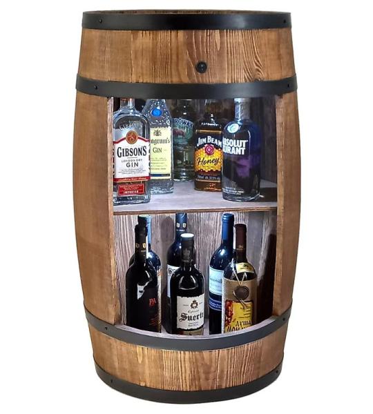 Houten vat huisbar met LED-verlichting - wijnkast in retro stijl - wijnvat bar - houten rek - houten bar 80 cm hoog - naaldhout - vatbare statafel en flessenstandaard (wengé)