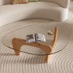 Skandinavischer Couchtisch, Wohnzimmertisch mit Platte aus Hartglas, Beistelltisch aus Holz, Kaffeetische, Schlafzimmer, Büro, Kaffee (Holz + transparent, 114 cm)