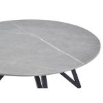 Salontafel BELISONO, grijs kleur met marmerpatroon, ronde vorm, diameter 90 x 40 cm, gesinterde stenen plaat, zwarte metalen poten, woonkamertafel, max. belasting 120 kg